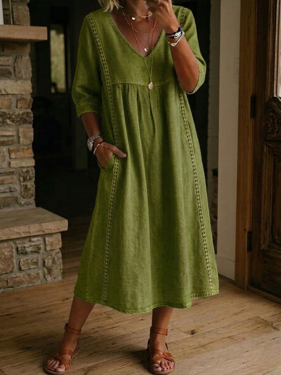 Robe Maxi A Ligne à Manches 3/4 Antonia