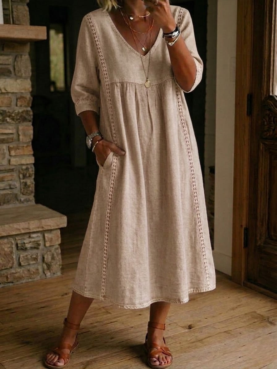Robe Maxi A Ligne à Manches 3/4 Antonia