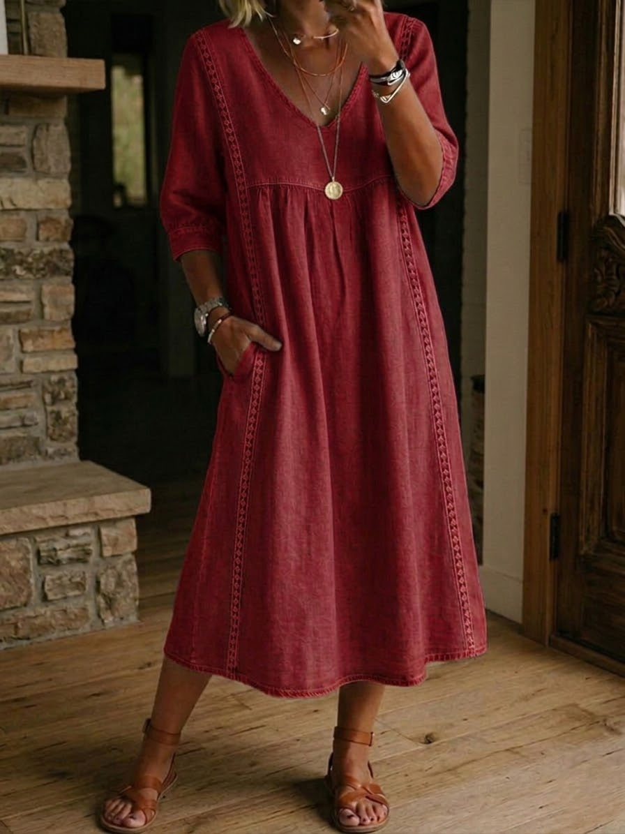Robe Maxi A Ligne à Manches 3/4 Antonia