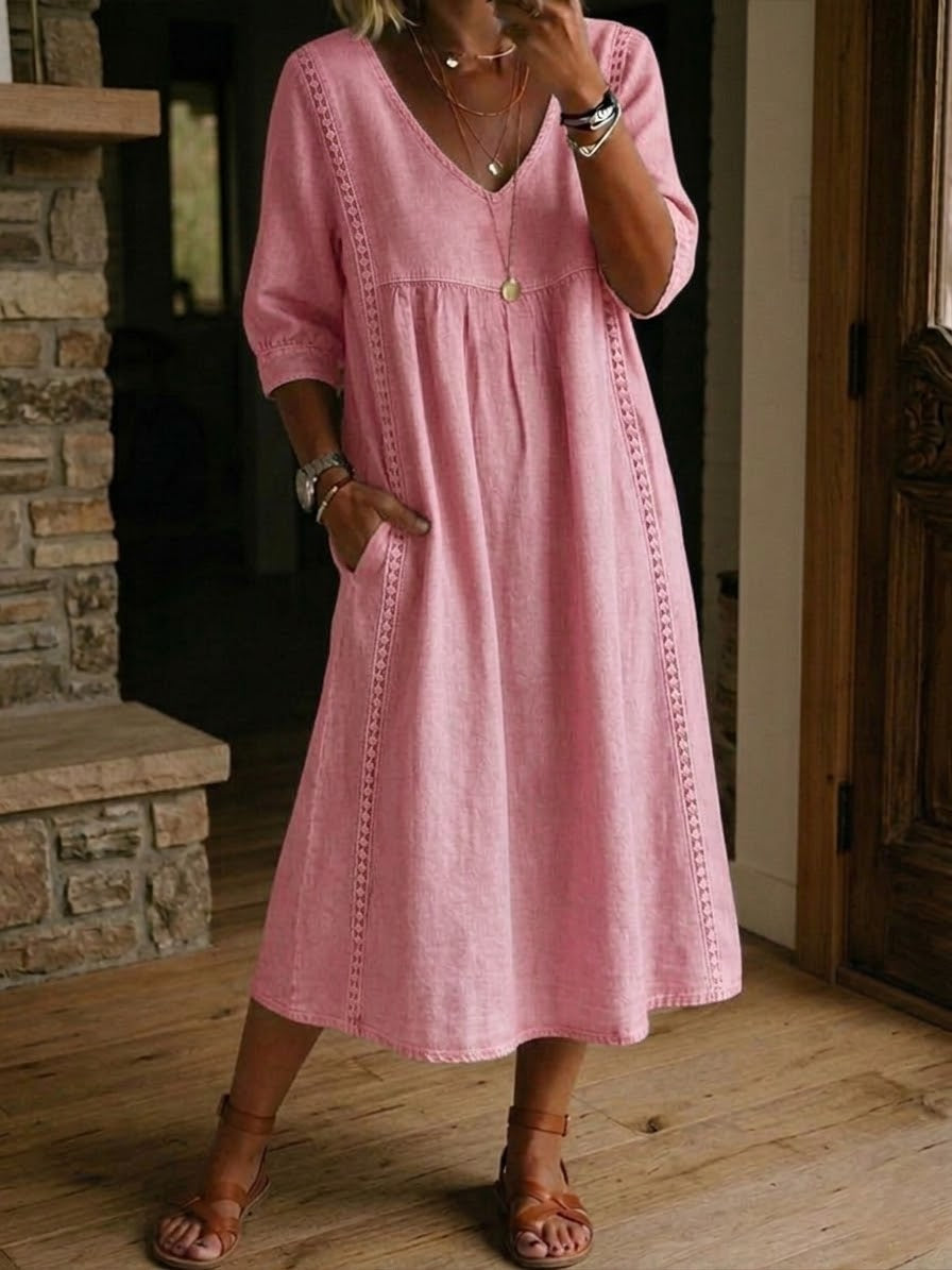 Robe Maxi A Ligne à Manches 3/4 Antonia