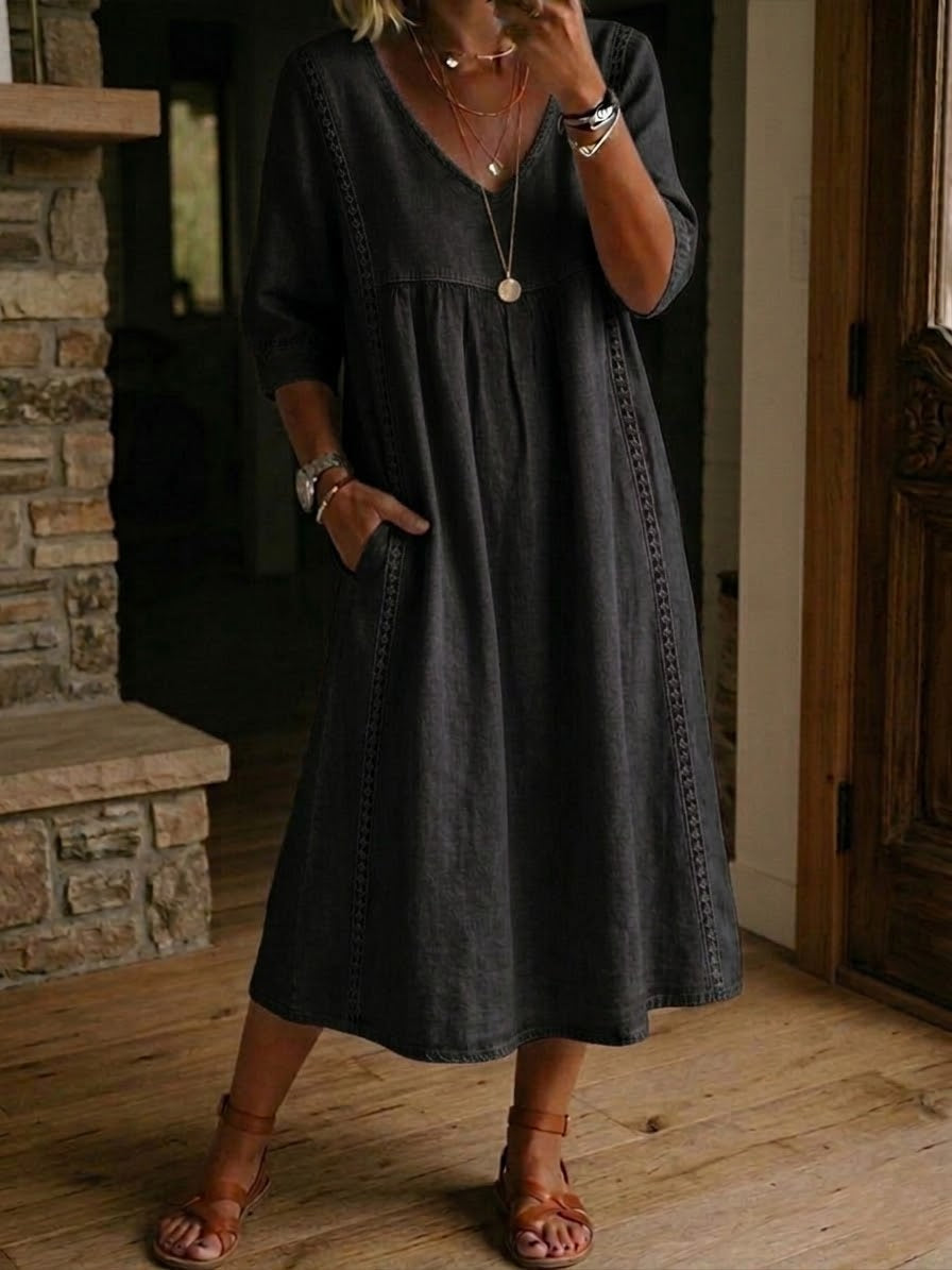 Robe Maxi A Ligne à Manches 3/4 Antonia