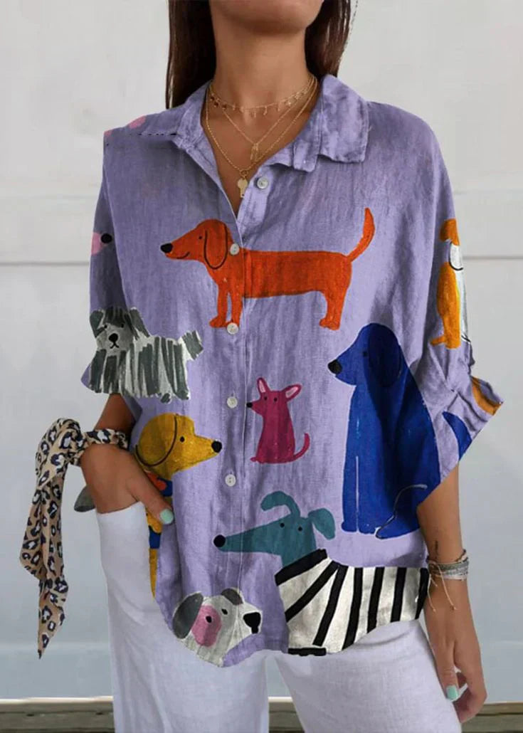 Lura™ | Chemise Féminine Exclusive à Motif Chien
