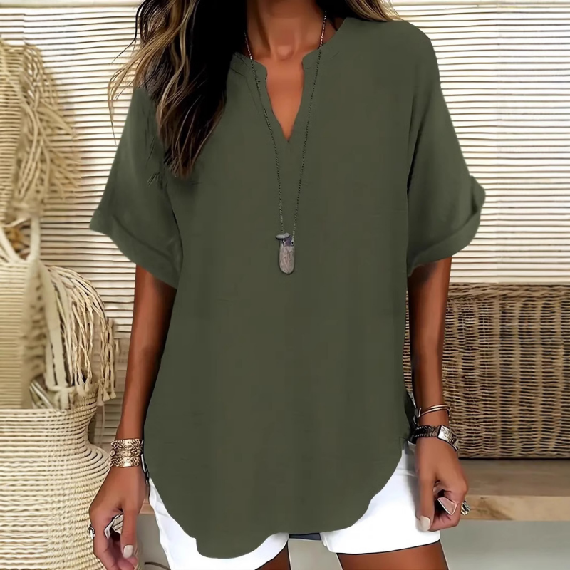 VÉRONIQUE | Blouse décontractée à encolure en V fendue