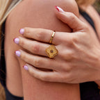 Bague fleur porte-bonheur en œil de tigre