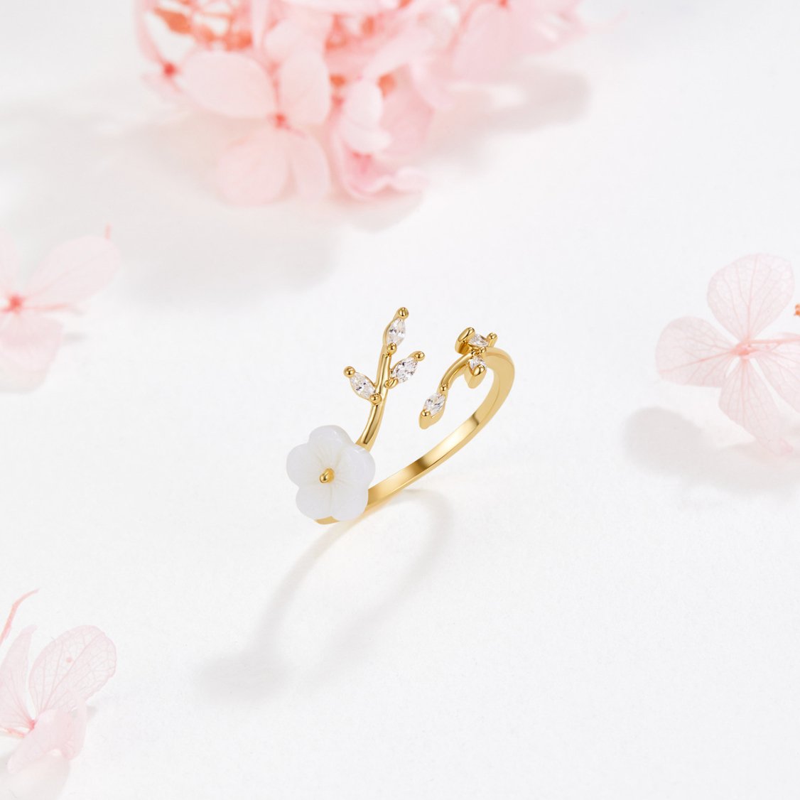 Rise - Bague blanche à fleurs